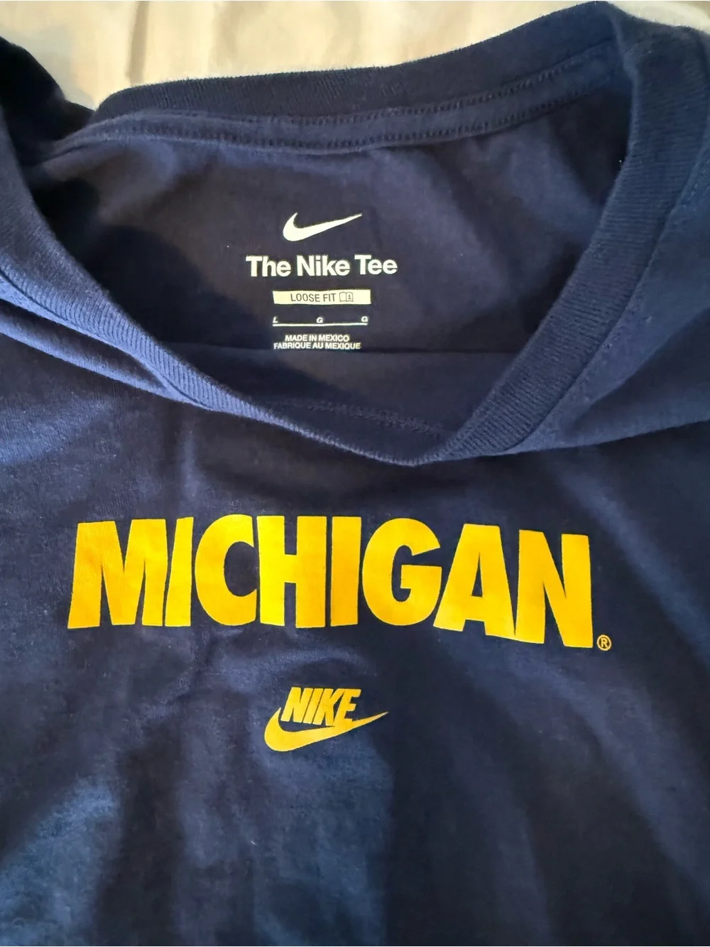 Nike Navy Cropped Tee with Yellow Michigan Logo